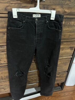 We The Free Black Slim Distressed Jeans Button Fly Size 27 Unisex